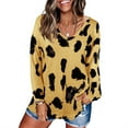 thumbnail image 1 of Haut Femme Imprimé Manches Longues Femme Blouse Décontractée Imprimée Col en V Chandail Ample, Jaune, P, 1 of 3