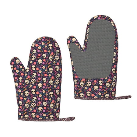 

Lukts Skull flower leaf colorful for Silicone Anti-Scalding Gloves Kitchen Lanyard Gloves for Grilling Baking Cooking
