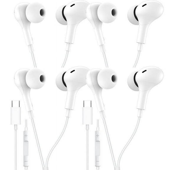 4 Pack TTech Type C Wired Headphones USB-C Earbuds Earphones Compatible with iPhone 16 Pro Max / 16 Pro / 16 Plus / for Samsung Galaxy S24/S23/S22/S21 Ultra, Google Pixel 8/7/6/6a, White
