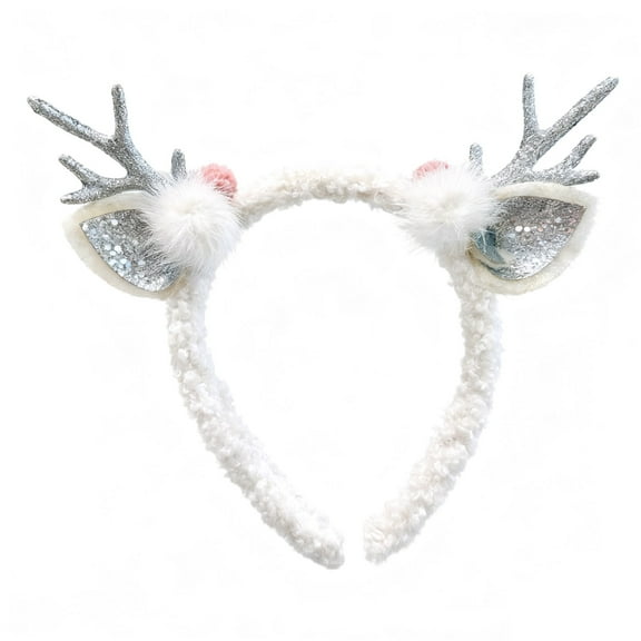 Shoreew Christmas Headband for Women Fleece Reindeer Antlers Headband with Bow Pompoms for Xmas Party Supplies Halloween Cosplay Accessory