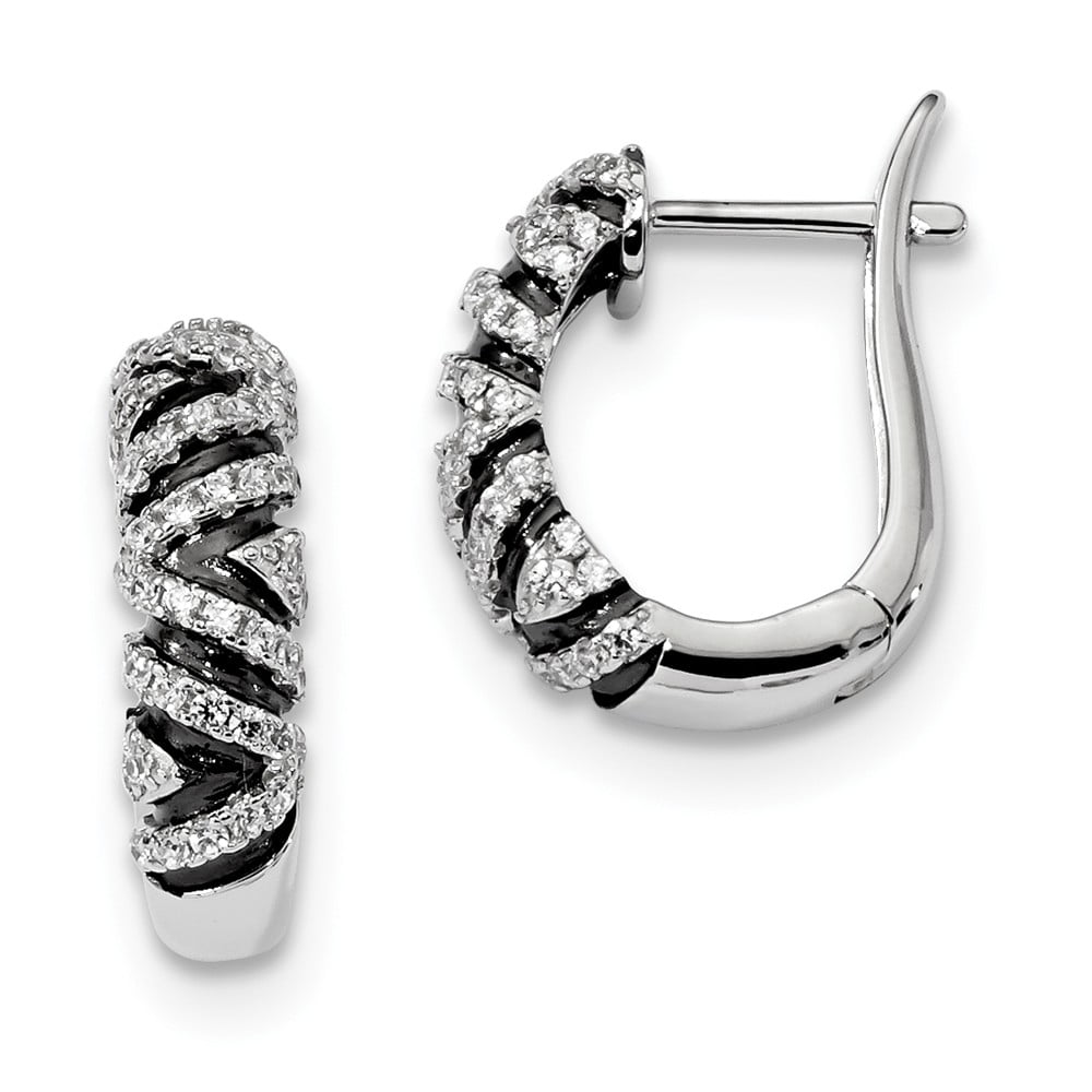 Sterling Silver & Black Cz Hoop Earrings by Brilliant Embers 