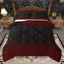 Homewish Rustic Victorian Floral Bedding Comforter Set,Red Black Damask Twin Comforter Sets,Baroque Flower Bedding Set For Adult,Breathable Home Decor Reversible,2-Piece