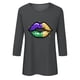 thumbnail image 4 of Xuyuer Carnival Celebration Printed Tee - Ladies' Casual Round Neck 3/4 Sleeve Loose T-Shirt for Festival Parades, Costume Parties, Colorful Street Style Wear & Masquerade Themed Outfits, 4 of 5