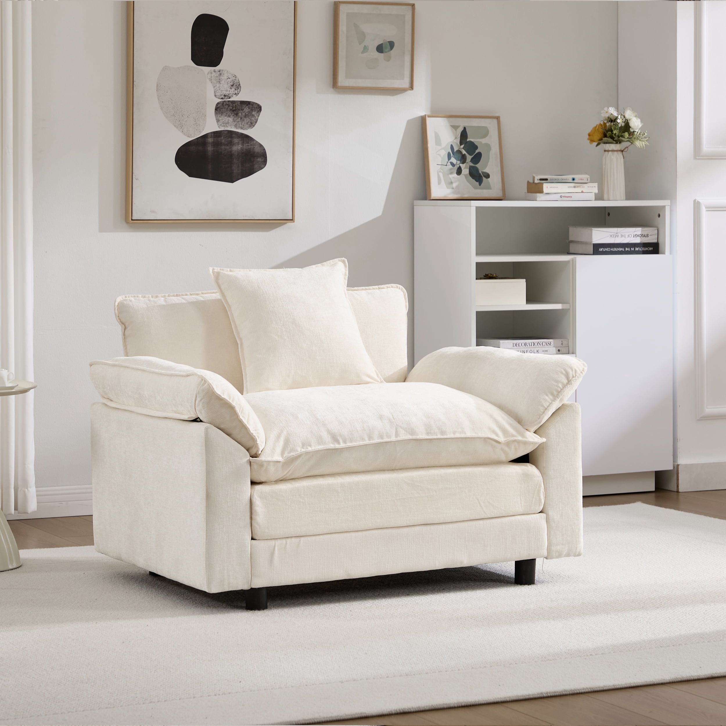 44.5" Accent Chair with Ottoman Club Chair Chenille Upholstered Armchair