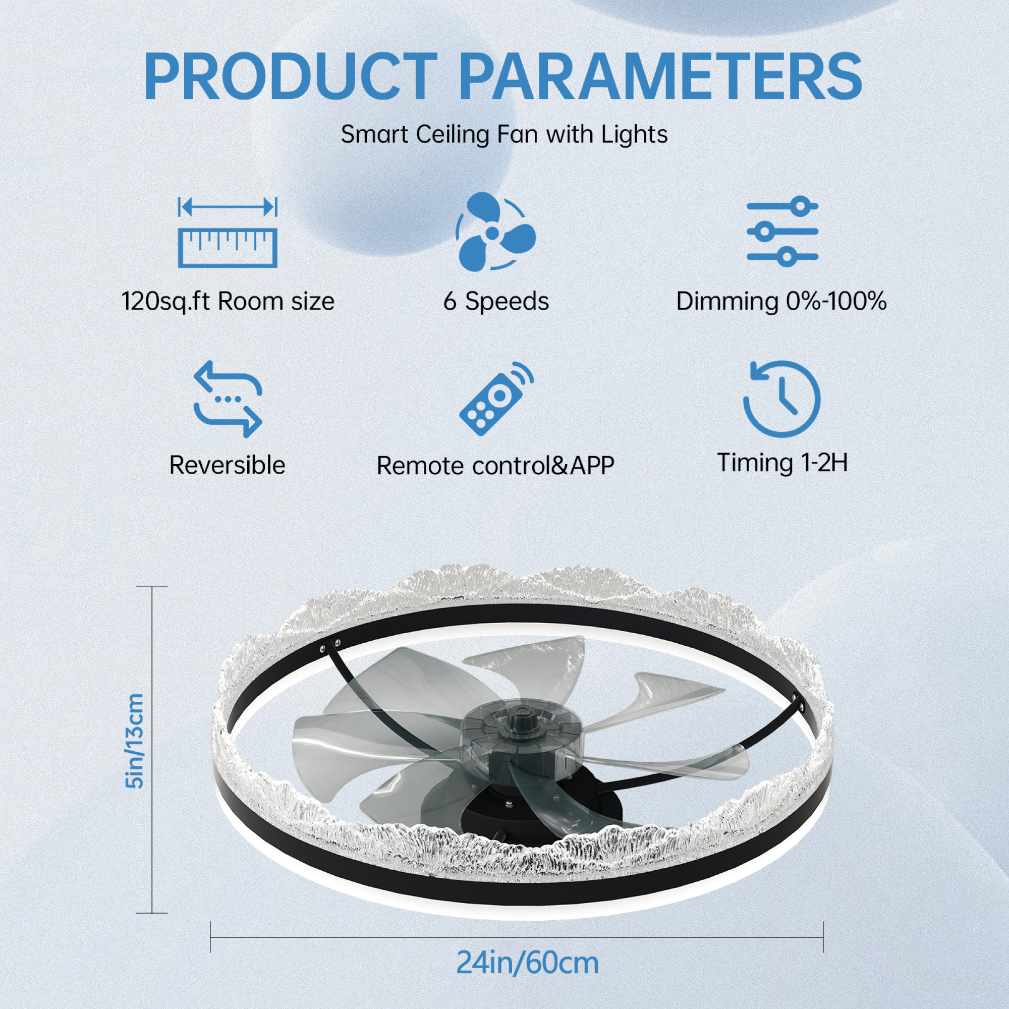 Leumius 24" Quiet Ceiling Fan with Light, LED Crystal Flush Mount Fan Lamp with Hidden Blades and Natural Airflow for Bedroom, Kids Room, Study Room