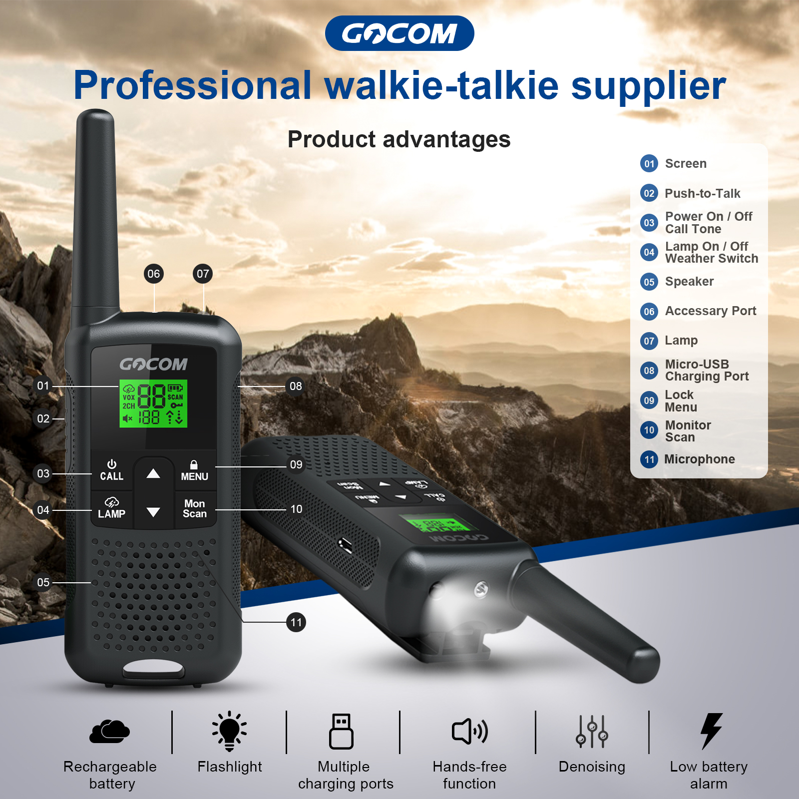 GOCOM G200 Walkie Talkies 4-Pack with Rechargeable Batteries photo 5