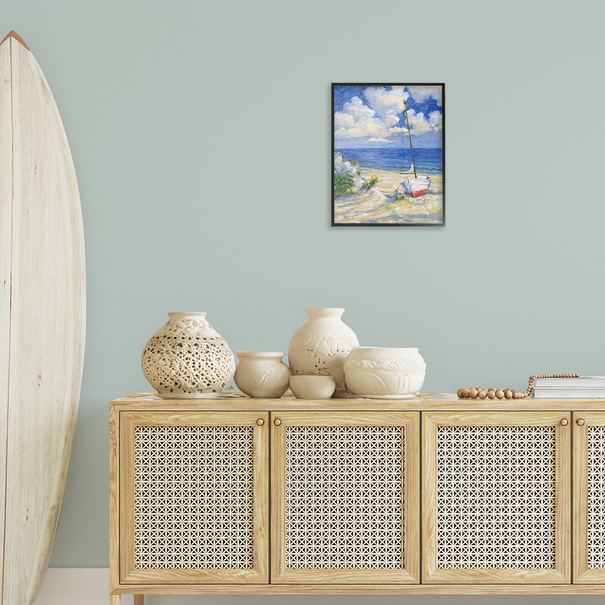 Stupell Industries Costa Del Sol View Transportation Painting Black Framed Art Print Wall Art, 16 x 20