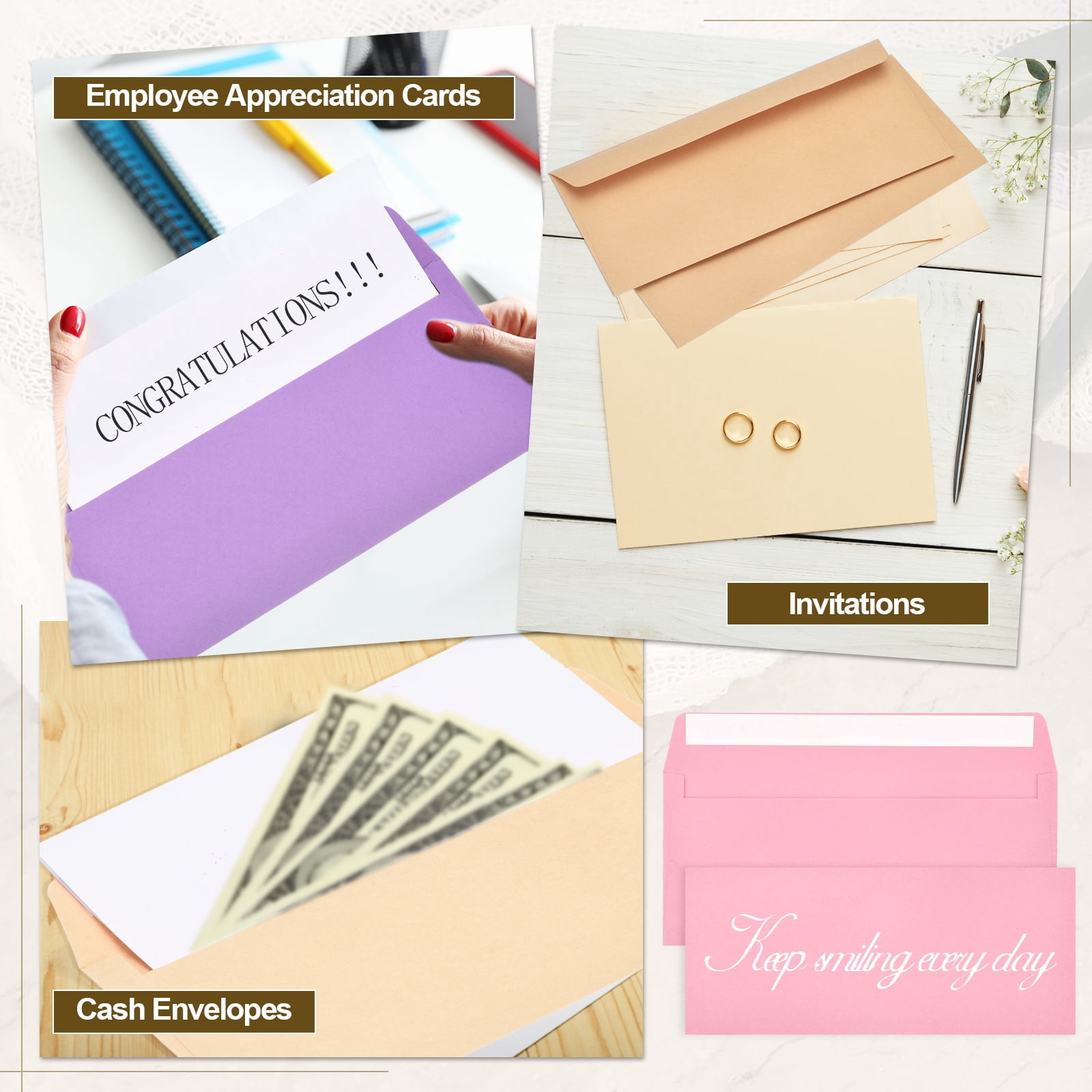Uxcell 60 Pack Pink #10 Business Envelopes, Colored Self Seal Letter Size