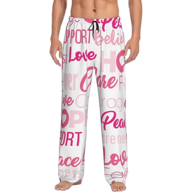 Fotbe Breast Cancer Pink Ribbons Awareness (2) Pantalones de Pijama para Hombre, Pantalones de Dormir, Pantalones de Casa con Cintura Ajustable y Bolsillos-Small