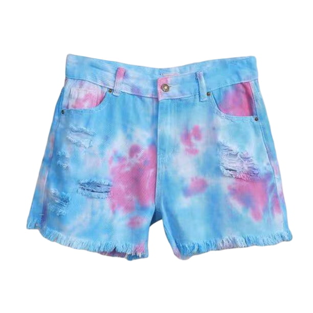 Txlixc Pantalones cortos de denim para mujeres, pantalones cortos de verano con impresión de tinte de corbata Txlixc moda