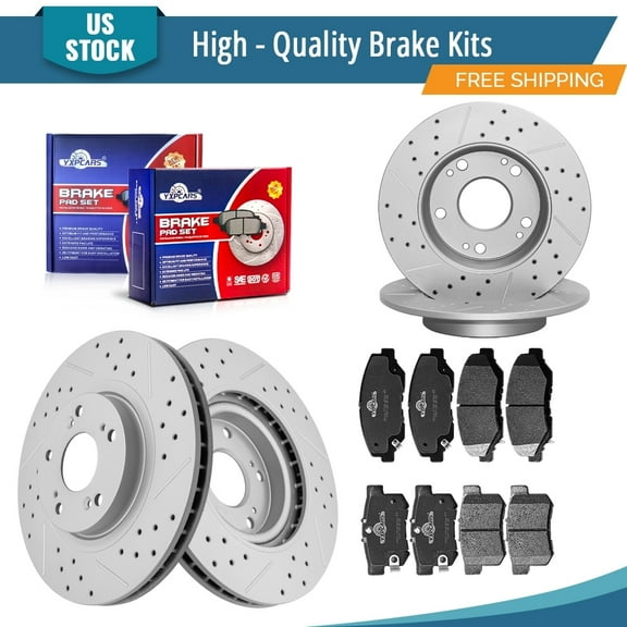 YXPCARS 12PCS Front Rear Brake Kits, Drilled & Slotted Brake Rotors   Ceramic Brake Pads Set for 2012-2015 Honda Civic Acura ILX (980060, 31420, D914, D537)