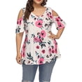 thumbnail image 4 of Camisa de mujer Blusa de manga corta con hombros descubiertos y estampado floral, blanco, 5XL Jumpingount AP002473-20, 4 of 5