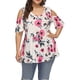 thumbnail image 4 of Camisa de mujer Blusa de manga corta con hombros descubiertos y estampado floral, blanco, 3XL seitruly  AP002473-18, 4 of 5