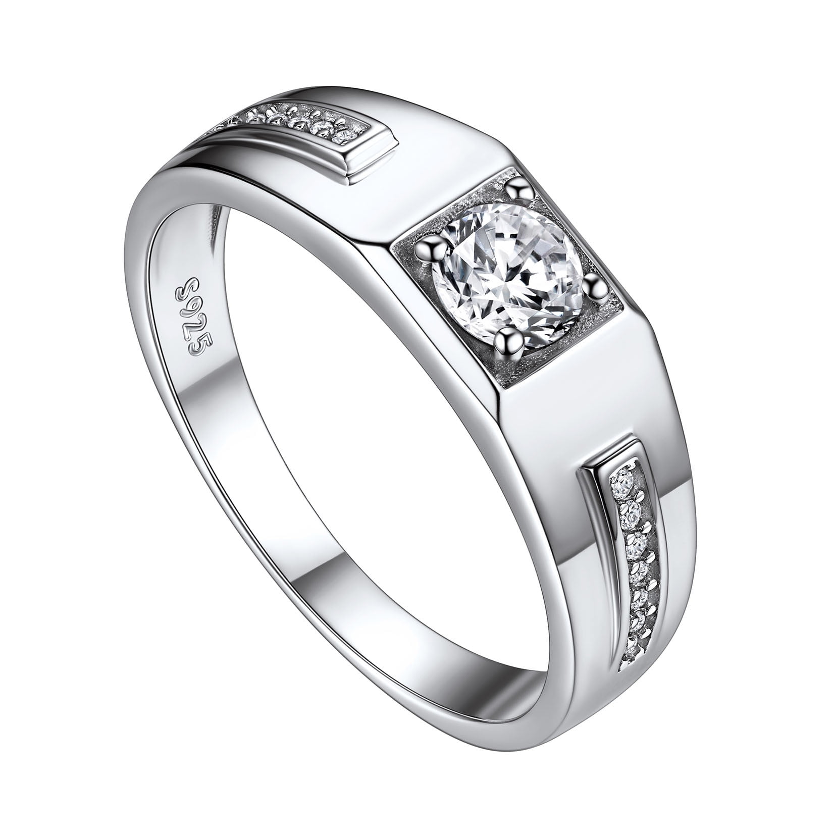 Suplight Men's Wedding Band Engagement Rings, 925 Sterling Silver Cubic Zirconia Black Onyx Stone Ring 6mm