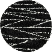 Rugs.com Serenity Shag Collection Rug – 3 Ft Round Black And White Shag Rug Perfect For Kitchens, Dining Rooms