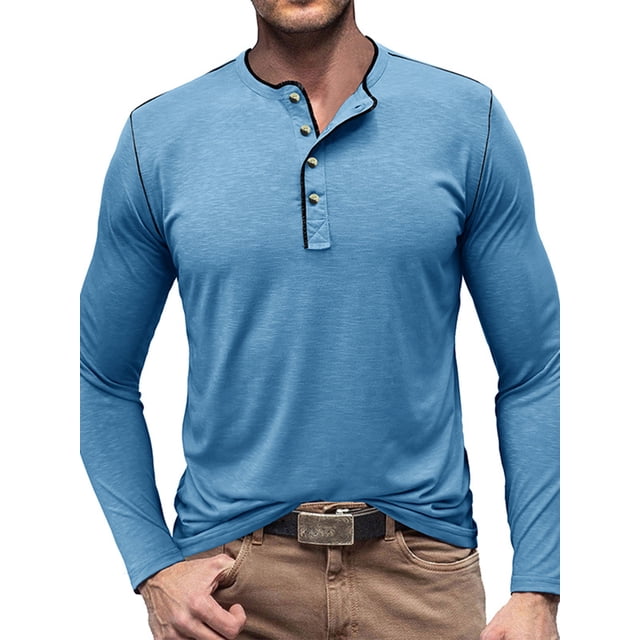 TRKIYQC Camiseta para Hombre, Manga Larga con Cuello Henley y Cierre con Botones, Tops de Otoño Ajustados, Ropa de Calle para Diario Informal TRKIYQC moda