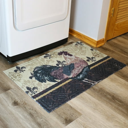 Sunnydaze Farmhouse Rooster Brown Rubber Kitchen Floor Mat, 23" x 35"