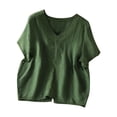 thumbnail image 2 of Antinious Summer Tops for Women Trendy,Sweatshirt for Women,Ladies Imitation Linen Embroidered Short Sleeved V-Neck Pullover Fashionable Top,Green,M, 2 of 5