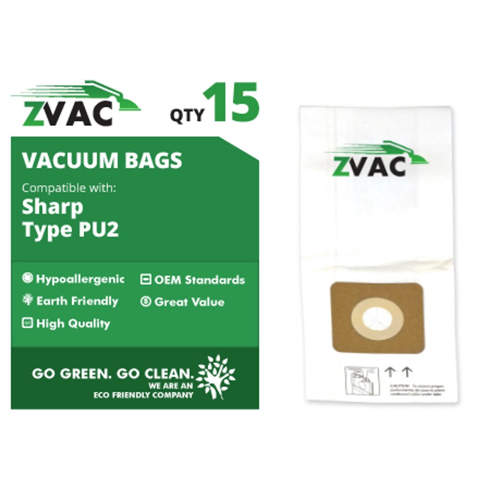 Sharp PU2 Upright Vacuum Bags (15 Pack) by ZVac