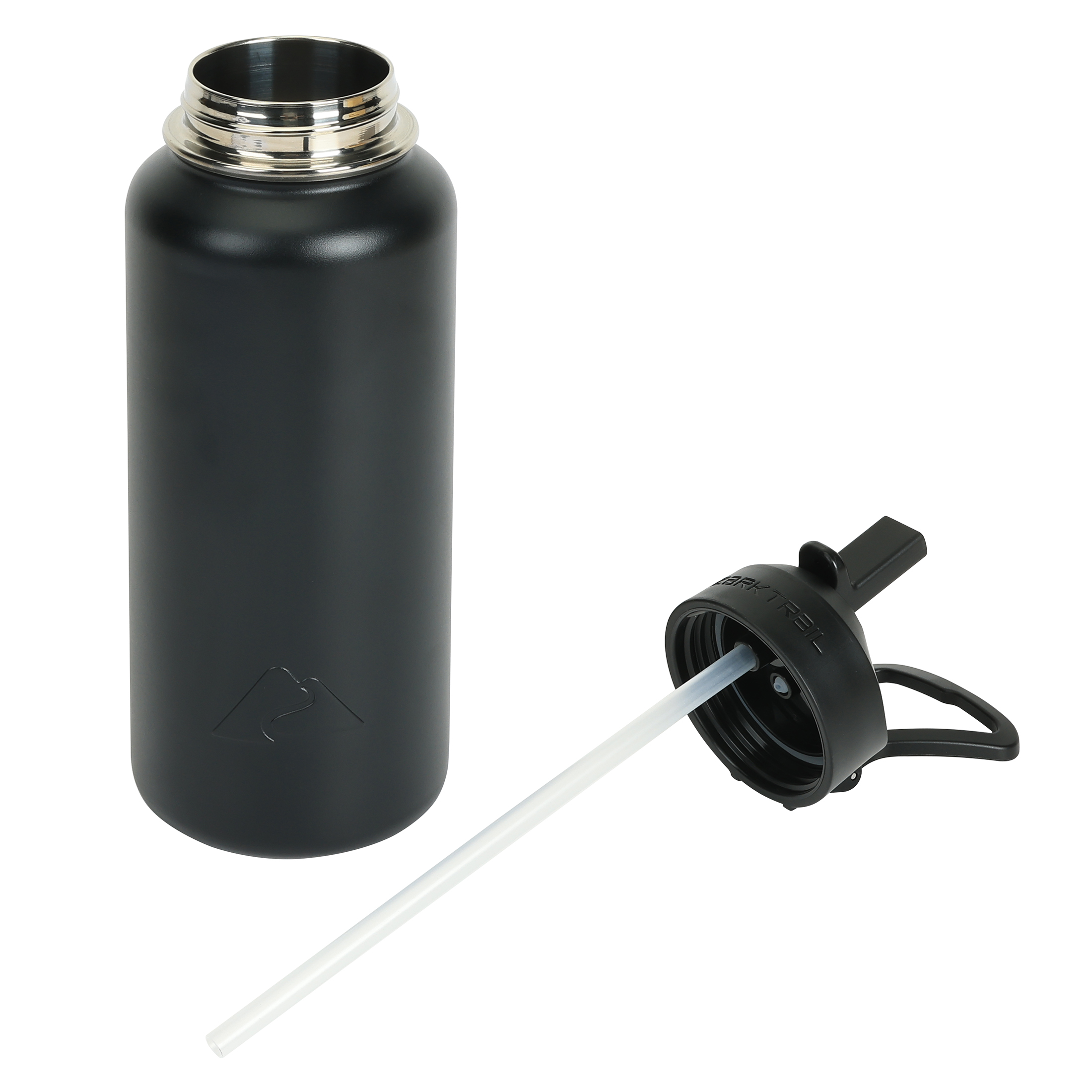Botella de agua aislada de acero inoxidable de 32 oz con tapa de popote abatible y asa, color negro 5