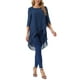 thumbnail image 2 of INSPIRAR CHIC Blusa de Chifón Asimétrica de Cuello Redondo para Mujer con Mangas de 3/4 y Volantes, Alta y Baja, Azul Oscuro, L, 2 of 6