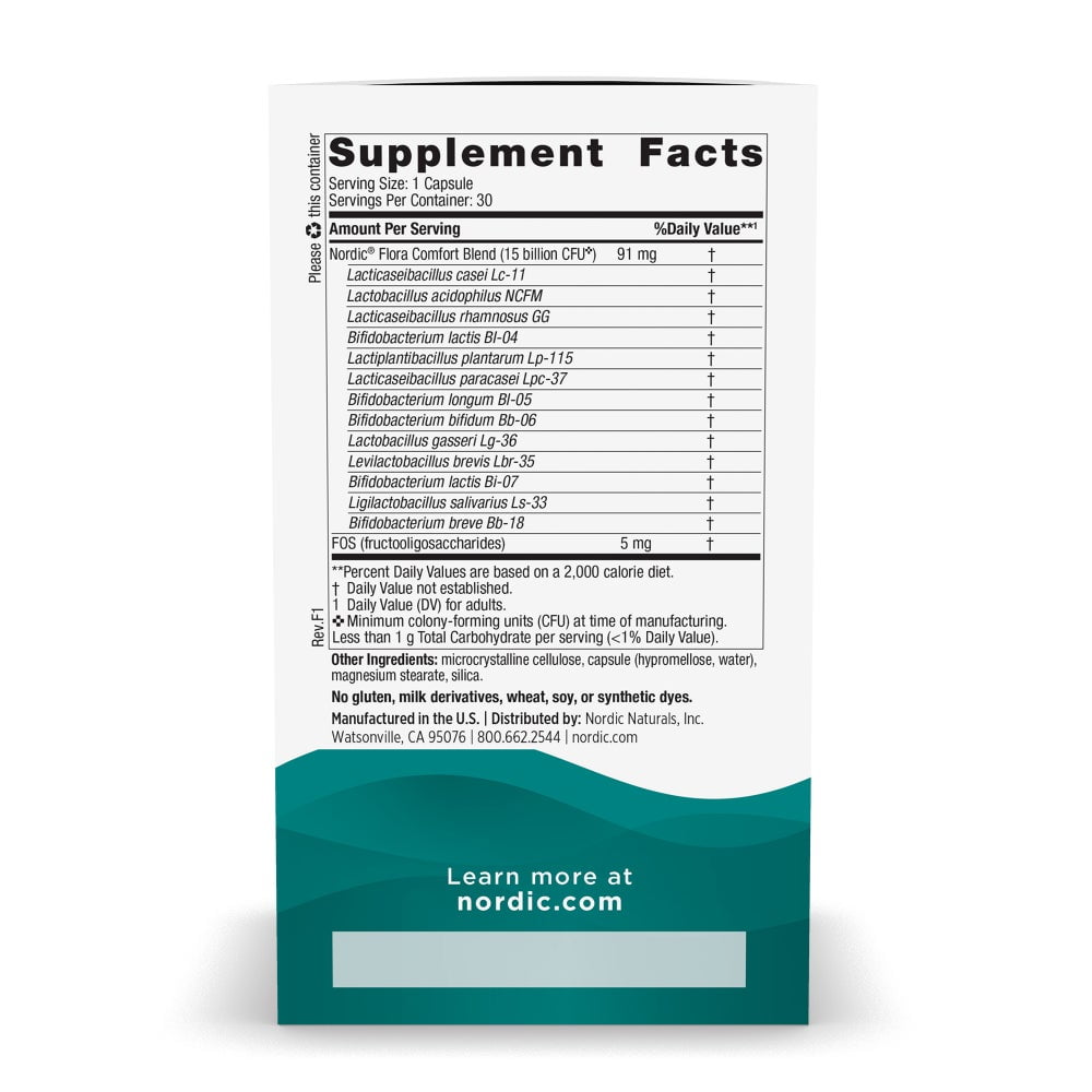 Nordic Naturals Nordic Flora Probiotic Comfort, Capsules, Non-GMO, 30 Ct