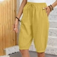 thumbnail image 4 of WIZUTIZ Women's Athletic Shorts Wide Leg Leisure Active Loose Shorts High Waist Solid Trousers Knee-Length with Pockets Pleated Trousers for Ladies Stylish Outdoor Yellow Linen, 4 of 6