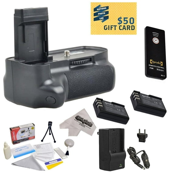 Opteka EN-EL9 Replacement Vertical Battery Grip for Nikon D40x, D40, D60, D3000 & D5000 DSLR with 2 EN-EL9, Charger, Wireless Shutter, Screen Protectors, Mini Tripod, Microfiber Cloth, $50 Gift Card!