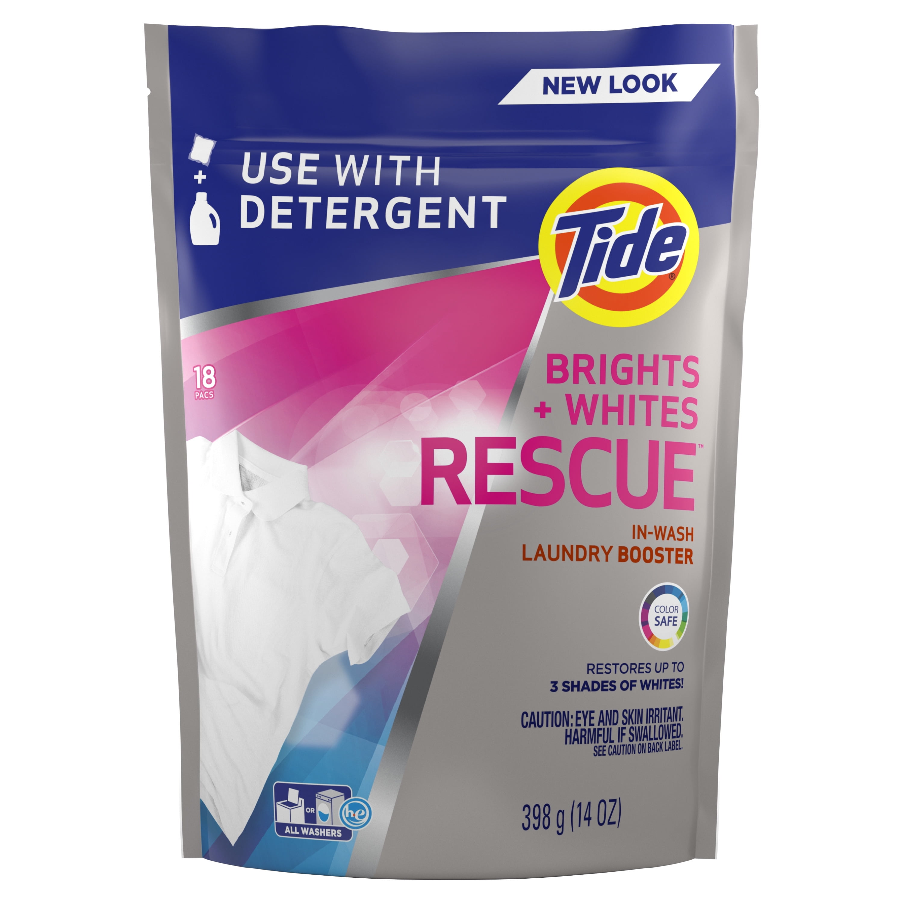 Tide Bright + Whites Rescue In-Wash Laundry Booster Pacs, 18 Count