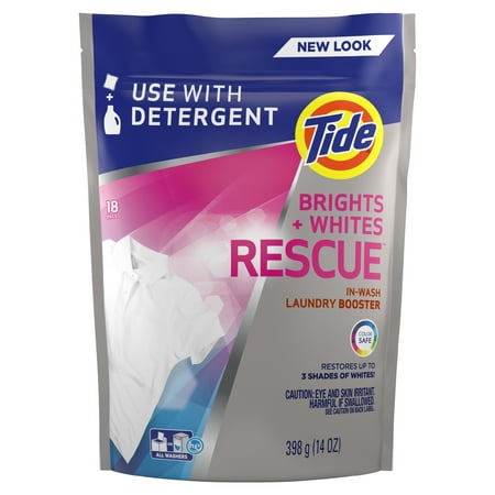 Tide Bright + Whites Rescue In-Wash Laundry Booster Pacs, 18