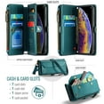 thumbnail image 2 of Compatible with iPhone X/XS Wallet Case, 10 Card Slots & 1 Zipper Coin Pocket & 1 Cash Slot & 1 Cash Pocket & Lanyard & Crossbody Strap & Kickstand & RFID Blocking Phone Case, Green, 2 of 10