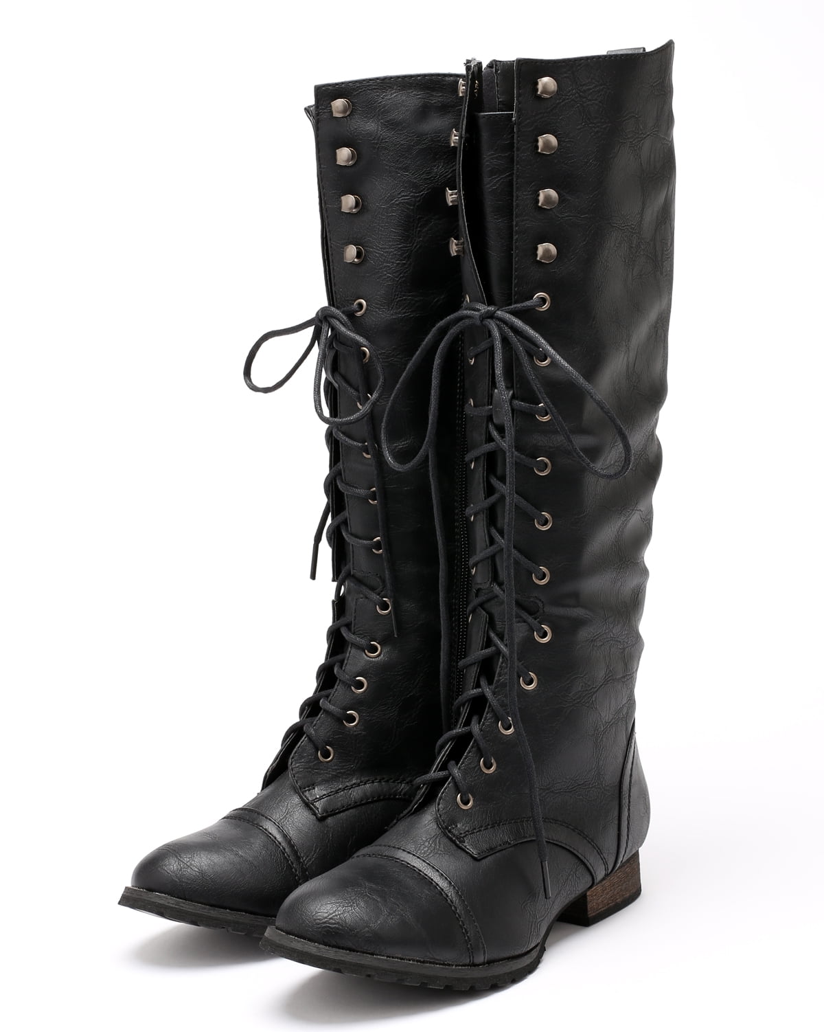 Women Leatherette Military Combat Lace Up Knee High Boot AD47 Walmart