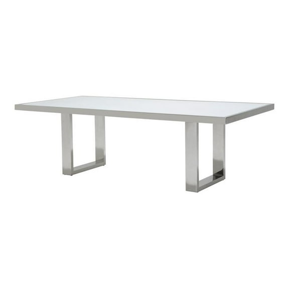 Michael Amini State St. Stainless Steel & Glass Dining Table in Off White