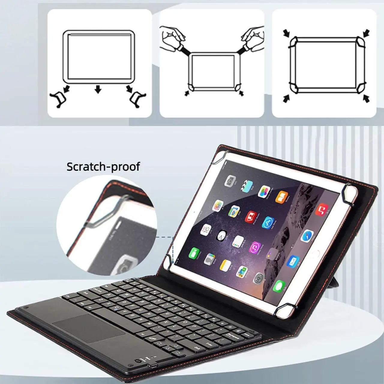 Universal Keyboard Case for 9 - 11 inch Tablet with Touchpad, 2-in-1 Bluetooth Wireless Keyboard Case for 9" 9.7" 10.1" 10.2" 10.5" 10.9" 11" with Touchpad 7 Colors Backlit Leather Folio Cover