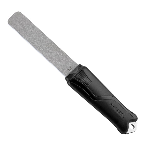 SHARPAL 120N Dual-Grit Diamond Sharpening Stone File with Angle Guide, 220/600 Grit Tool Sharpener for Lawn Mower Blades, Axes, Hatchets, Machetes, Hedge Shears, Knives, Chisels & Drills
