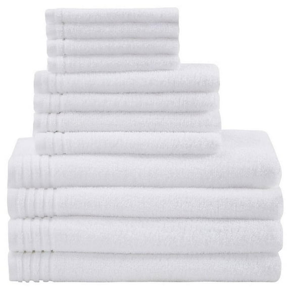 Pemberly Row Big Bundle 12-piece Cotton Bath Towel Set in White