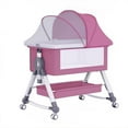 thumbnail image 5 of SLLINGLUO Baby Bassinet with Wheels & Changing Table, 5-Level Height Adjustable Folding Bedside Crib, Pink, 5 of 8