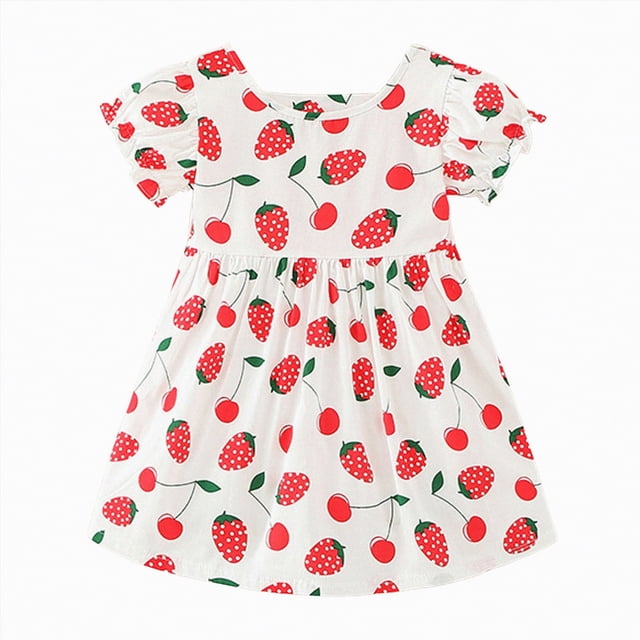 gdxvjhbj Robe de Fête pour Tout-Petit Robe pour Fillette Imprimé à Volants Manches Longues Robe Décontractée 4T 5T (Rouge Melon D\'eau, 4-5 Ans)