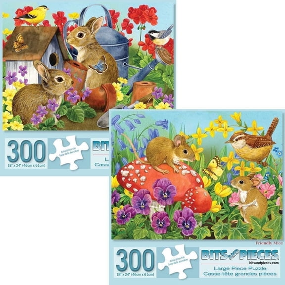 Bits and Pieces 300 Piece Jigsaw Puzzle Set of 2- Bunnies & Mice - 18"x24"