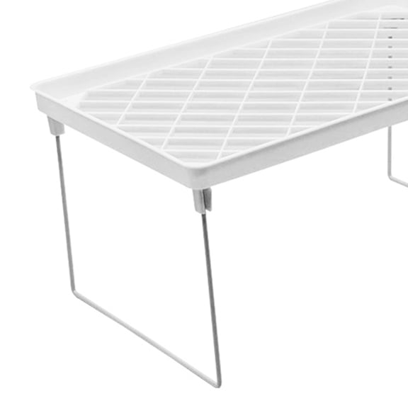 M Buder Stackable Countertop Shelf Cabinet Cupboard Multi-Function Kitchen Storage Rack Foldable Shelf Small Storage Rack for Bathroom Pantry, Large, White (15.0 in / 38.1 cm)