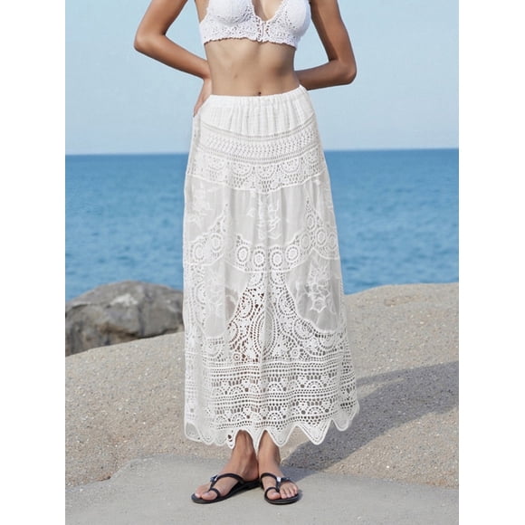 Argulvti Women's Summer A-line Skirt Long Crochet Boho Flowy Skirt for Travel, Beach, Shopping
