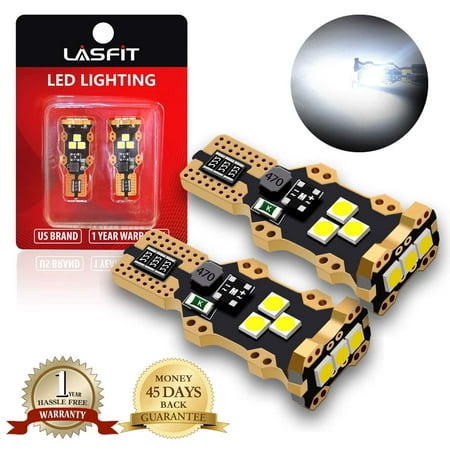 LASFIT 912 921 T15 906 W16W Canbus Error Free, Polarity Free LED Bulbs, SMD 3030 Chips 1400 Lumens, Perfect for Reverse Backup Lights, Interior Dome Trunk Lamps, Xenon White(Pack of