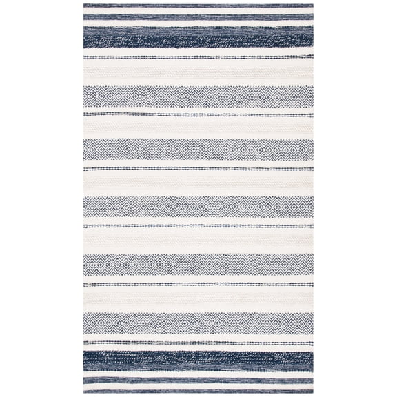 SAFAVIEH Striped Kilim Cailyn Striped Cotton Area Rug, Ivory/Navy, 4' x 6'