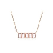 Lesa Michele 5 Baguette Cut Simulated Morganite Cubic Zirconia Rectangle Station Pendant Cable Chain Necklace in Rose Gold over Sterling Silver
