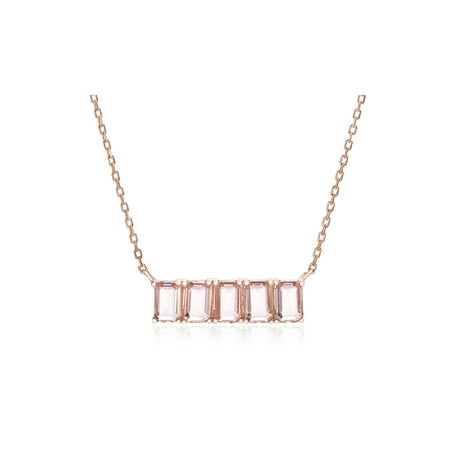 Tiffany Cubic Zirconia Necklace Lesa Michele 5 Baguette Cut Simulated Morganite Cubic Zirconia Rectangle Station Pendant Cable Chain Necklace in Rose Gold over Sterling Silver ()