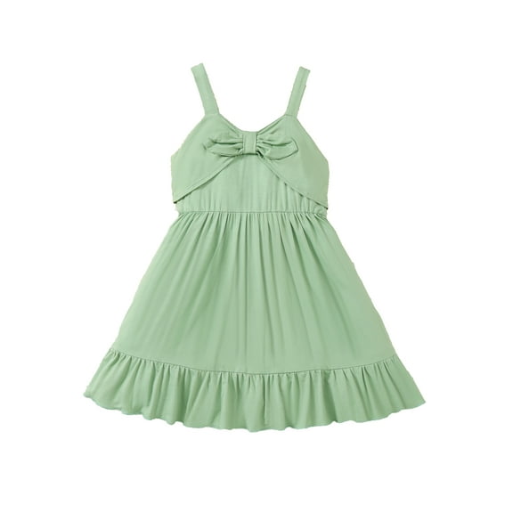 Mikrdoo Kid Toddler Girls Summer Straps Sleeveless Front Bow Dress One Piece Bamboo Fiber Flare Dress Green 7 Years