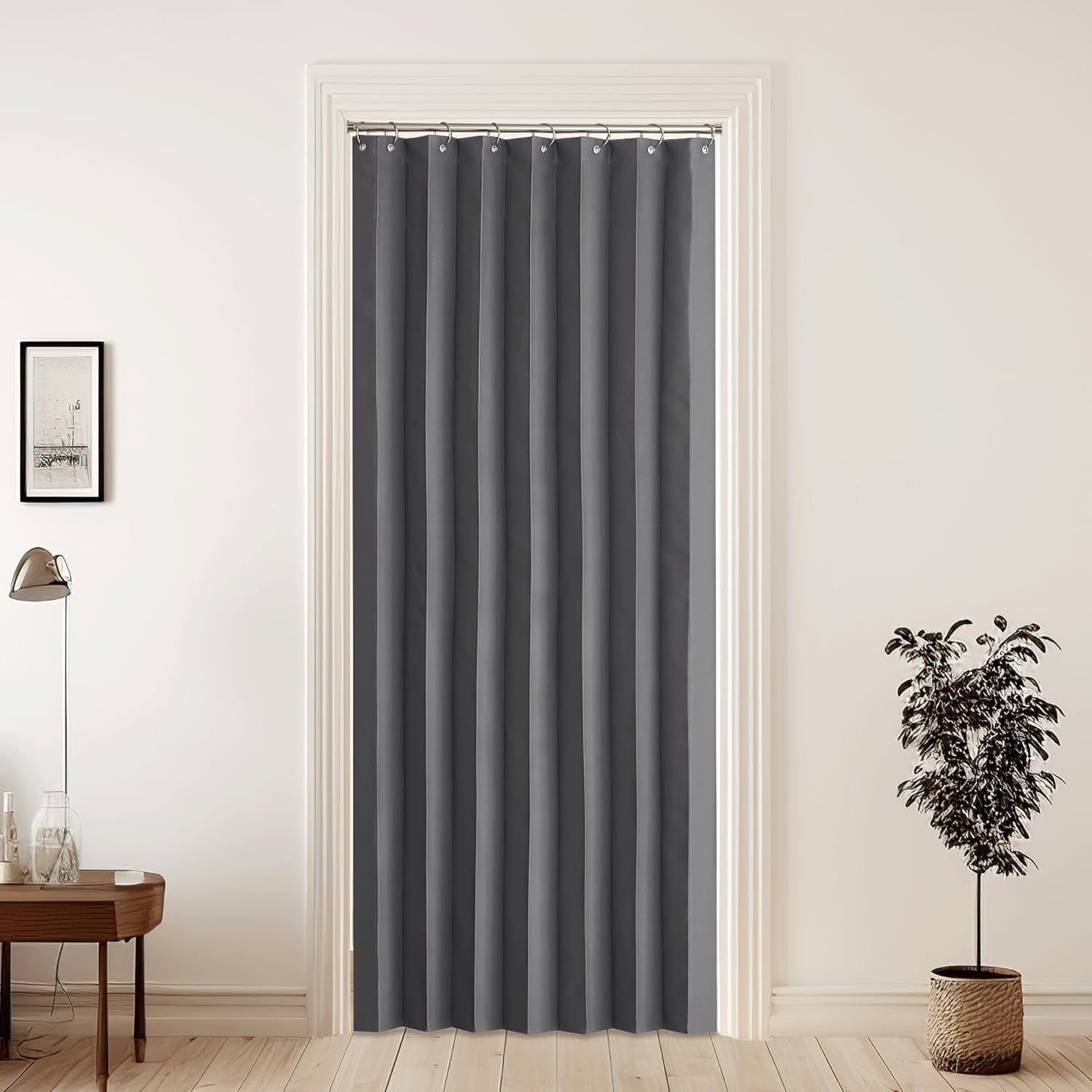 Closet Curtains with Hooks, Accordion Style Blackout Privacy Protect Door Curtains for Doorway, Pleated Folding Room Divider for Bathroom Bedroom,1 Panel, W38 x L80, Grey
