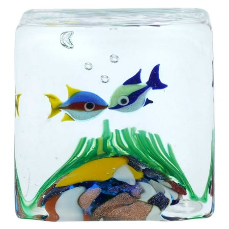 GlassOfVenice Murano Glass Aquarium Cube With Tropical