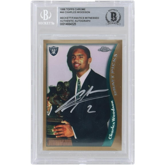 Charles Woodson Oakland Raiders Autographed 1998 Topps Chrome #44 Beckett Fanatics Witnessed Authenticated Rookie Card - Fanatics Authentic Certified
