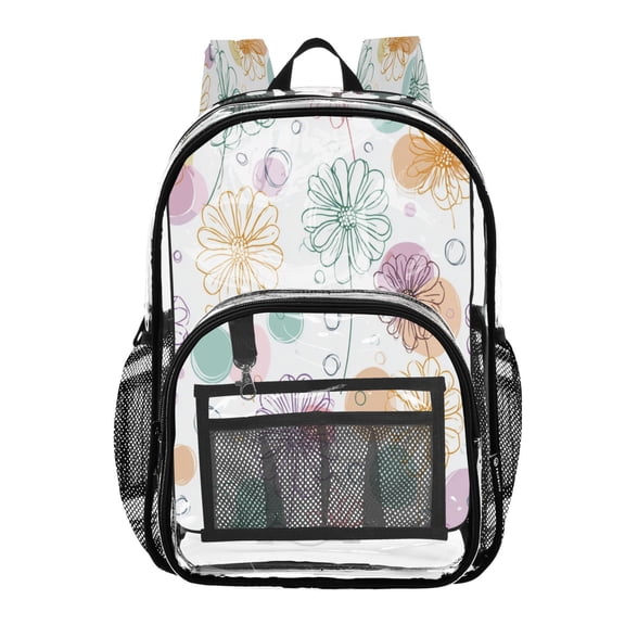 PVC Transparent Backpacks Clear Backpack for Travel and Outings Colored Outline Flower
